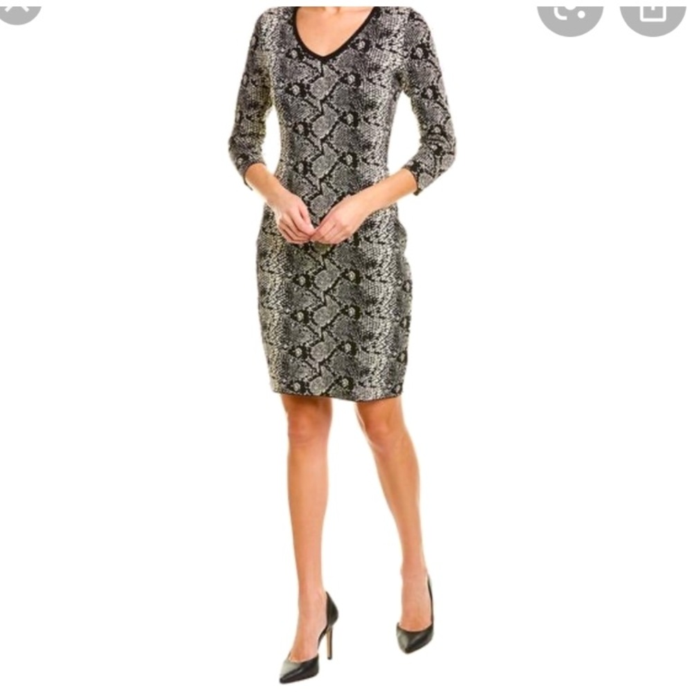 NWT Nanette Lepore snakeskin snake print sweater Fall midi dress 3/4 sleeve L XL